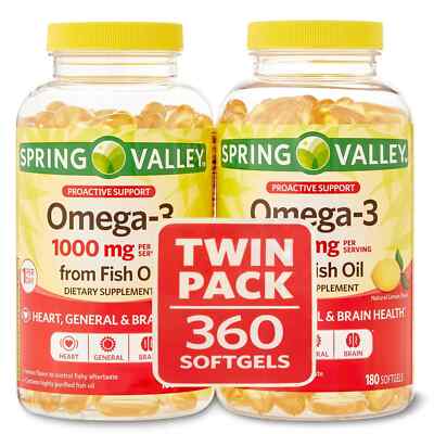 Spring Valley Omega-3 From Fish Oil Natural Lemon Flavor Twin Pack 1000mg 360ct