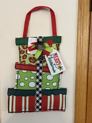 Merry Christmas Pile Of Presents Fabric Wall Hanging NWT 21 x11  Indoor/outdoors