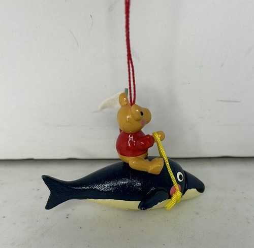 Mini Christmas Ornament Wooden Bear Riding Dolphin - Picture 2 of 4