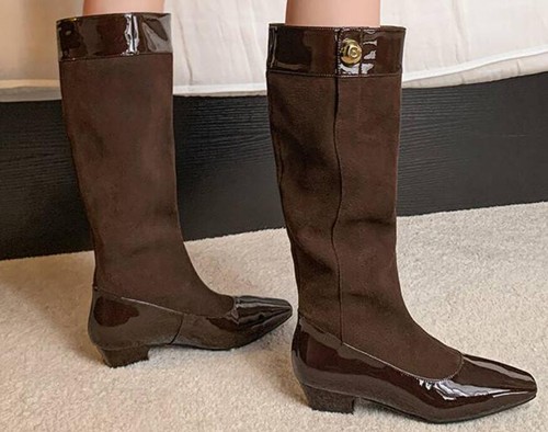 Nuevas botas hasta la rodilla de gamuza de cuero con tacones puntiagudos para mujer - Imagen 4 de 11