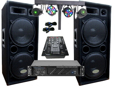PA Party DJ Disco Set Lautsprecher Mixer Bluetooth Verstärker Lichtset 3000 Watt
