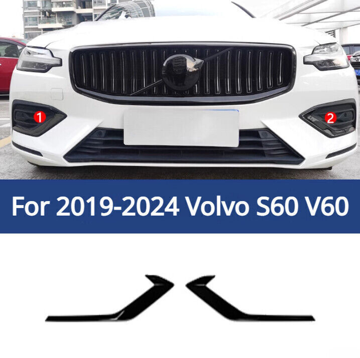 2019-2024 Volvo S60 V60 ABS Black Front Bumper Grille Fog Light Trim