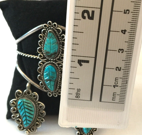 3 STCK. VINTAGE INDIANER TÜRKIS STERLINGSILBER MANSCHETTE ARMBAND RING ANHÄNGER SET - Bild 21 von 24