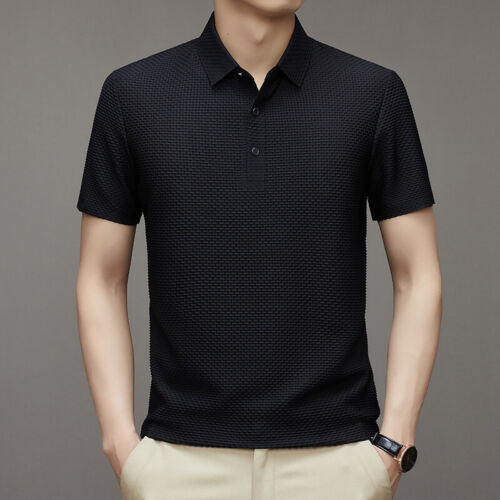 Men's Short Sleeve Shirt Tee Lapel Pullover Mesh Ice Silk Short-Sleeved T-Shirt - Picture 1 of 25