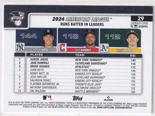 2025 Topps MLB Baseball Series 1 No. 29 Aaron Judge Jose Ramirez Brent Rooker - Bild 2 von 2