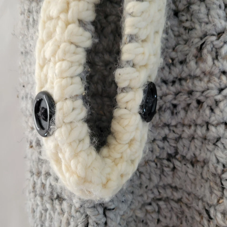 Ganchillo a mano con capucha orejas de gato de zorro capucha sombrero bebé niño niño gris/crema negro corbatas Foto 4 de 4