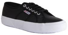 Superga Trainer In Pelle Con Lacci Donna Nero Bianco Taglia UK 2-7