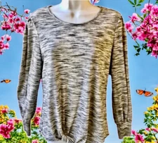 Apt. 9 Long Sleeve Knit Sweater with Knot at Hem Gray Heather Womens size Medium