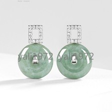 Certified Green Natural Burma A Jade jadeite 925Silver Circle      Stud Earring