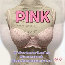 Bra Victoria's Secret Vintage Bra Balconette Y2K Pink Lace Molded Cups 34D