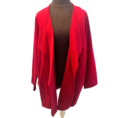 Clara Sun Woo Open Jacket Coat Size XL Red Stretch Ponte Knit Pockets