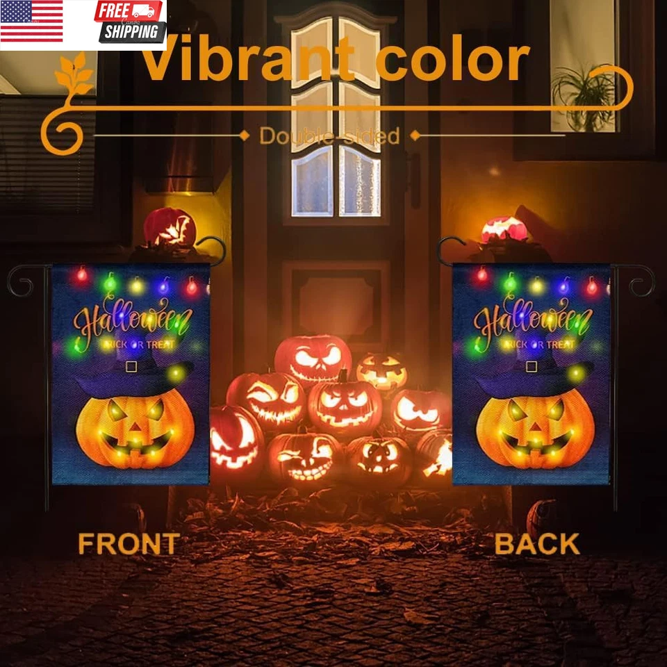 Halloween LED Lighted Garden Flag, Double Sided Solar Lighted Garden Flag, Verti - Image 4 of 4