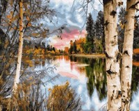 Diamantmosaik-See Im Birkenwald, 30 X 40 Cm, Kreative Diamanten