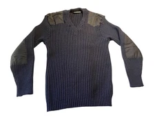 Vtg 1980s Lands End mens M dark blue wool military sweater Made in Great Britain