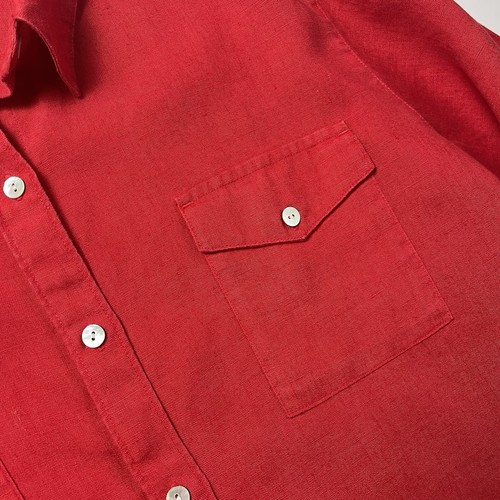 Lino by Chico’s Linen Button Down Shirt Tomato Red, Shell Buttons - Picture 3 of 7