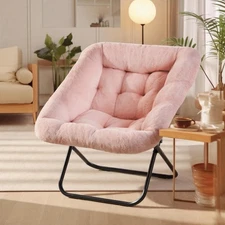 DUMOS Comfy Chair for Adults, Soft Faux Fur Folding Lounge 