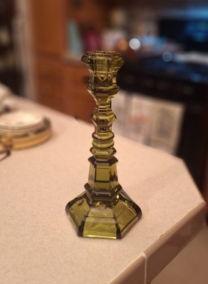vtg mid-century Fostoria Argus 9'' Green Glass candleholder HFM Henry Ford Museum