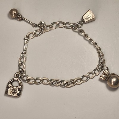 Sterling Silver Bracelet  Charm Bracelet 14 Gms 7-1/2'' Long Four Silver Charms