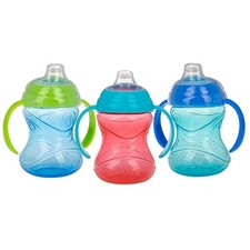 Nuby Grip N' Sip No Spill Soft Spout Sippy Cup, 3 Pack, 10 oz, 4M