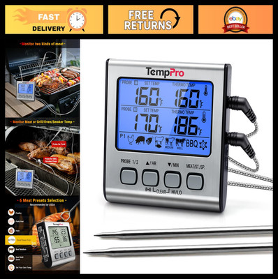 Dual Probe Digital Meat Thermometer with Timer, Large LCD Backlight for BBQ, Gri