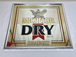 VINTAGE 1982 MICHELOB DRY DRAUGHT MIRRORED BEER ADVERTISING SIGN 18.5" x 18.5"
