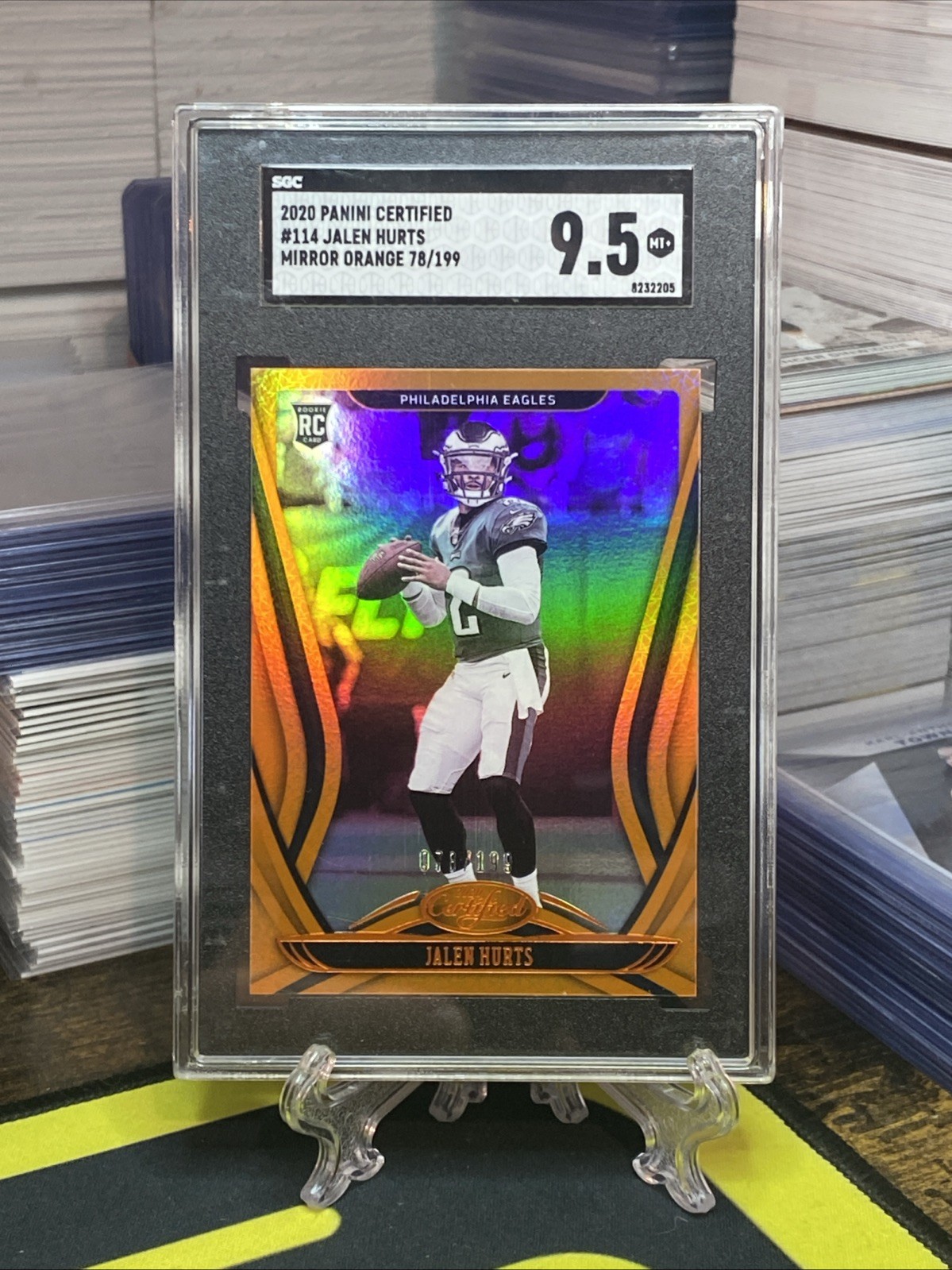 Jalen Hurts 2020 Panini Certified #114 Orange Prizm #’d /199 Rookie SGC 9.5