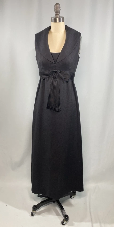 Vestido Vintage MOLLIE PARNIS BOUTIQUE TALLA EXTRA PEQUEÑO XS Negro Lino Largo Años 60 Foto 2 de 4