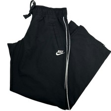 VTG y2k Womens Black White Nike Baggy Wide Leg Side Stripe Track Sweatpants Sz M
