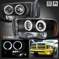 Fits 2002-2005 Dodge Ram 1500 2500 3500 Black Led Halo Projector Headlights Lr