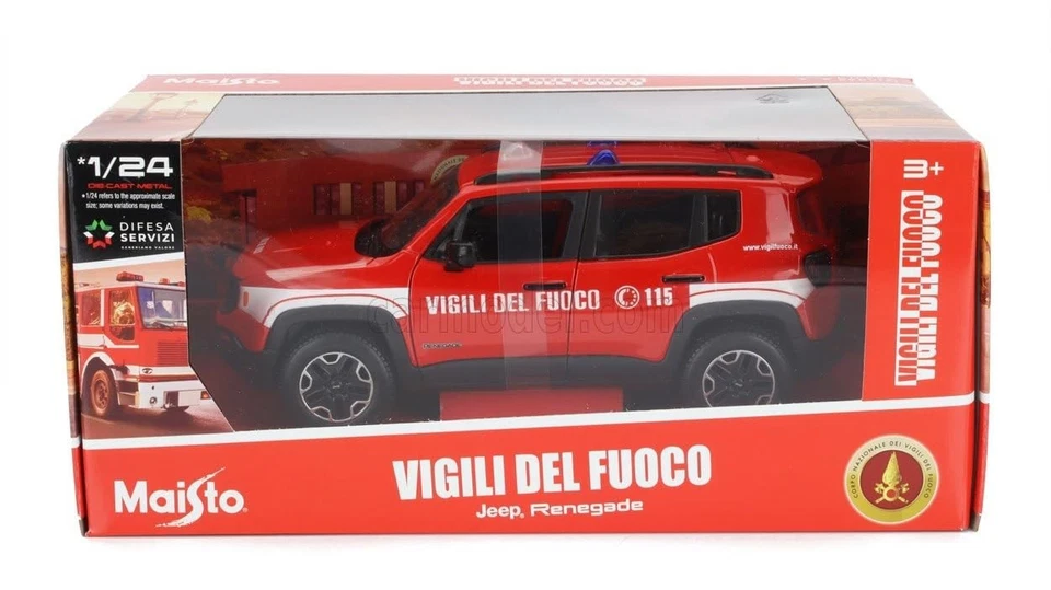 Jeep Renegade Vigili del Fuoco Scala 1:24 Modellino Diecast con Portiere e - Immagine 4 di 4