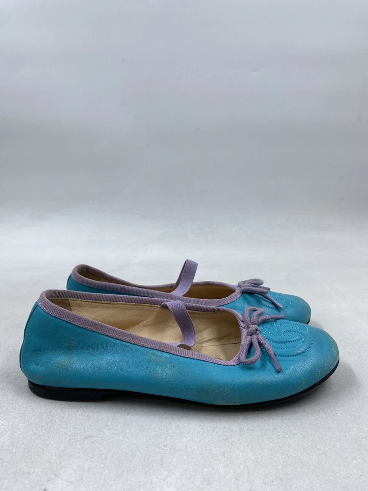 Zapatos planos de ballet de cuero azul Gucci para niños talla 13 Foto 3 de 4