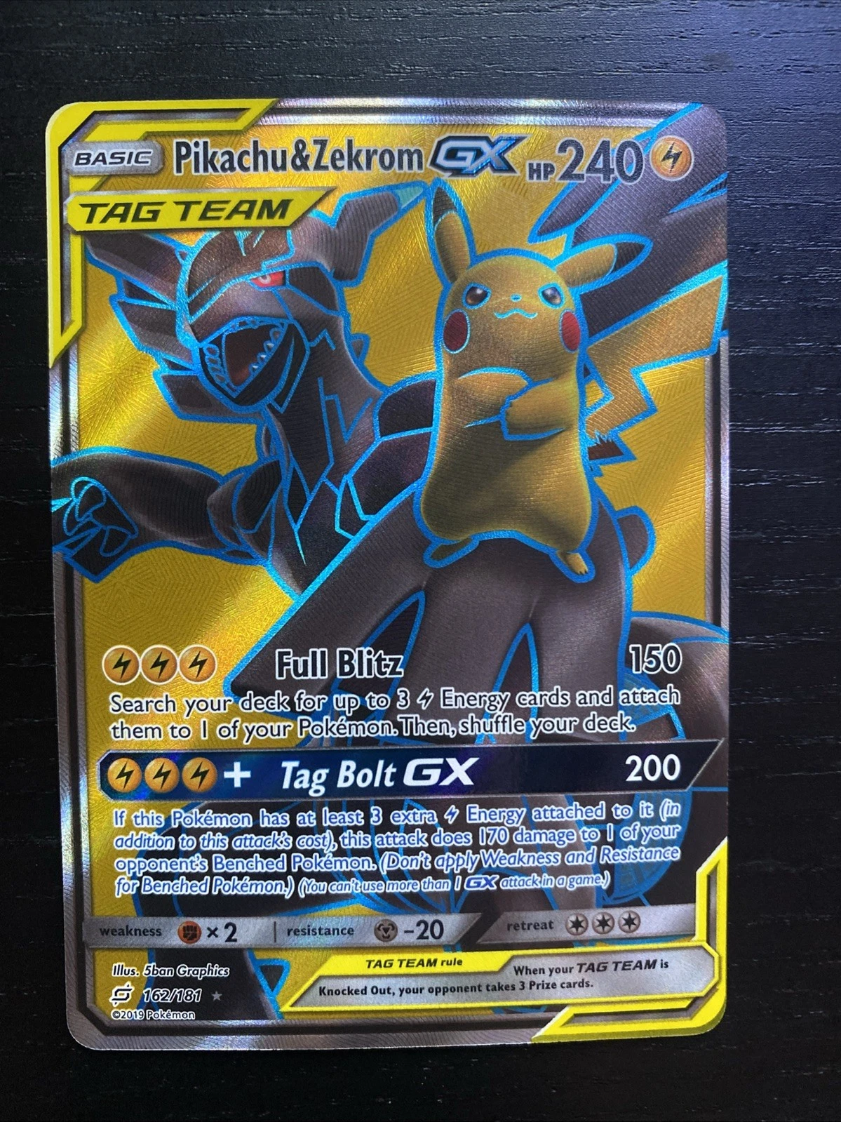 Pokemon SM Team Up Full Art Pikachu & Zekrom GX 162/181 Tag Team Card NM  2