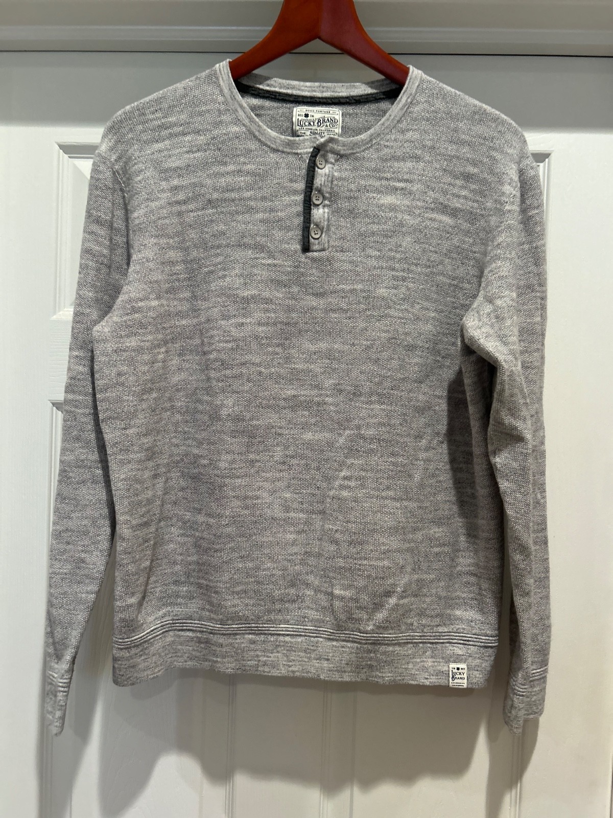 Lucky Brand Mens Henley Shirt Large Gray Waffle Knit Long Sleeve Thermal Top