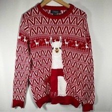 33Degrees Size Small Red White Ugly Christmas Sweater Fuzzy Llama w/scarf