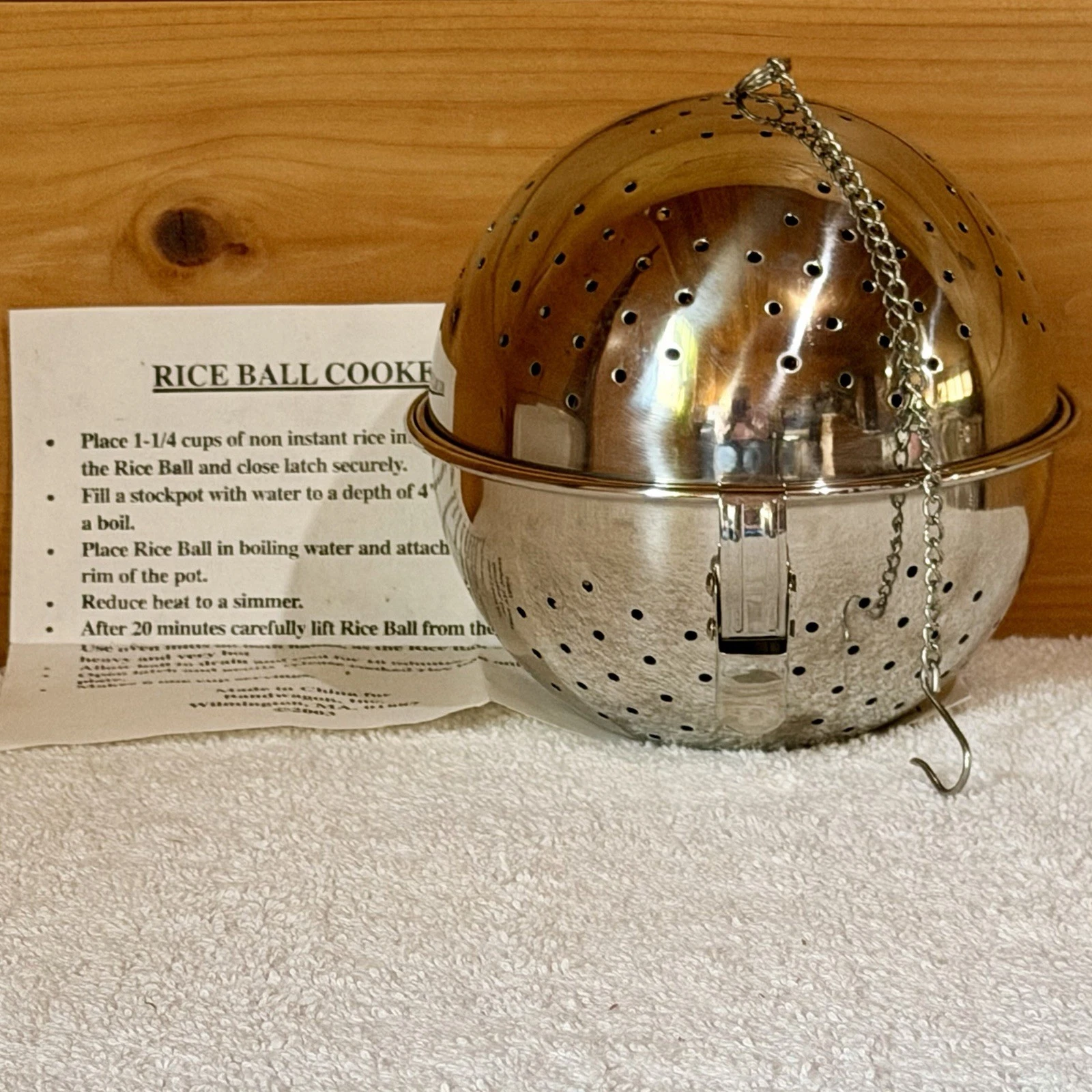 Stainless Steel Rice Ball Cooker 5-1/4" by Bandwagon Chain&Hook Makes 6 Cups Vtg