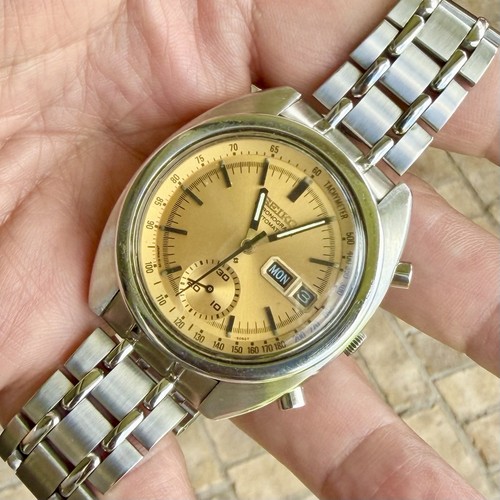 Seiko Chronograph Bruce Lee Men’s Watch Day & Date Gold Dial 6139-6012 EUC!