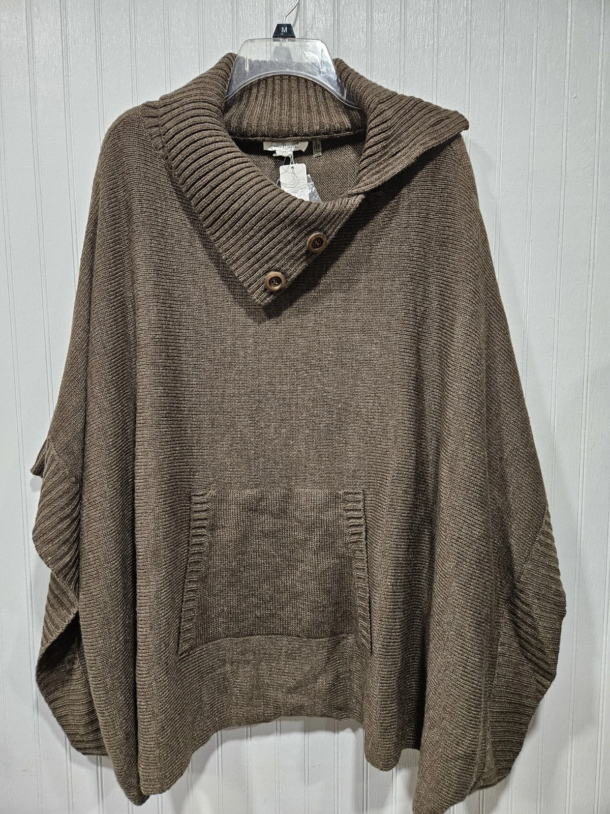 NWT Simply Noelle Womens Brown Cowl Neck Poncho Sweater L/XL