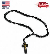 Wooden Rosary Car Rearview Mirror Hanging Cross Catholic Religious Accessory