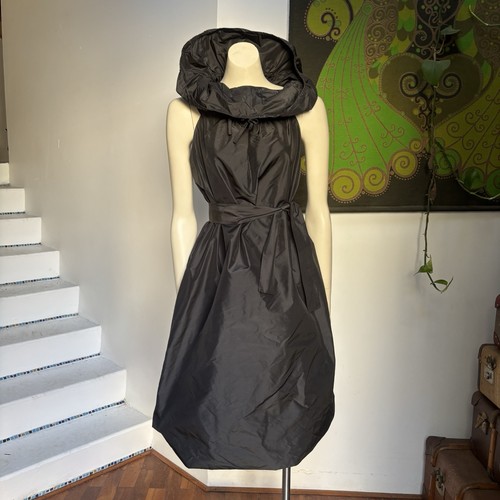Vintage EASTON PEARSON black Silk BUBBLE dress Statement Collar M - Picture 13 of 17
