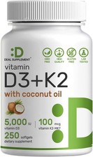 DEAL SUPPLEMENT Vitamin D3 5,000 IU  K2 MK7 100mcg Softgels  2-in-1...