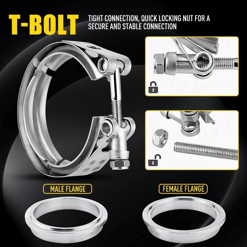 2.5Inch Exhaust Pipe Connector Joiner V-Band Clamp & Stainless Steel Flange Kit - Image 4 of 4