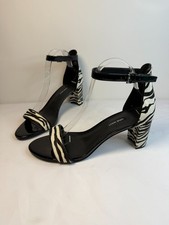 Nine West Pruce Womens Size 11 Black Patent Zebra Open Toe Block Heel Shoe Dress