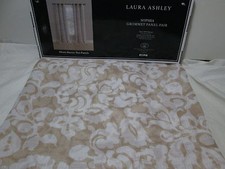Laura Ashley SOPHIA Semi-Sheer Grommet Window Panels 2-40x84 Beige/White NEW