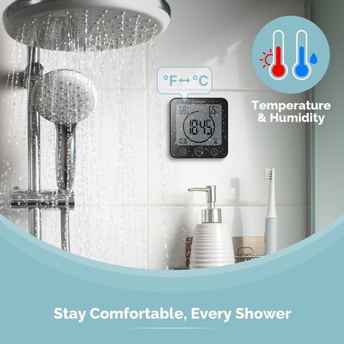 Compact Digital Shower Timer Clock with Loud Alarm & Temperature Feature - Black - Picture 7 of 12