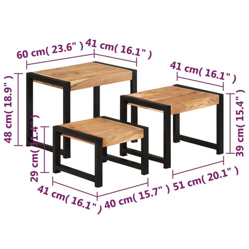 vidaXL Nesting Tables 3 pcs Solid Wood STP - Picture 9 of 10