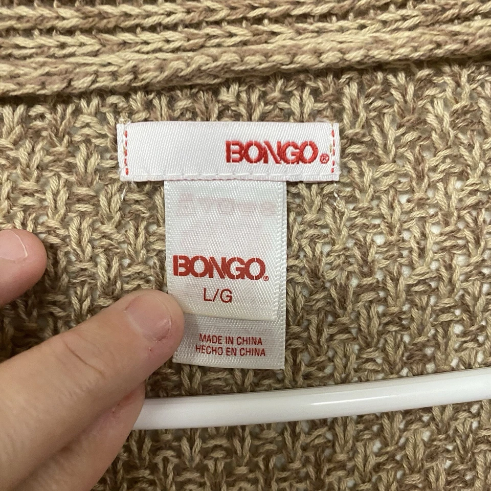 Cárdigan largo Bongo marrón/bronceado frente abierto calce relajado para mujer talla grande crochet Foto 4 de 4