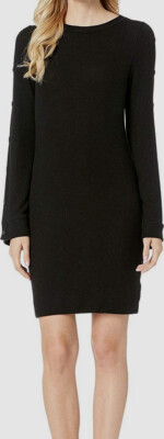 $150 Three Dots Women's Black Brushed Sweater Button Long Sleeve Dress Size L
