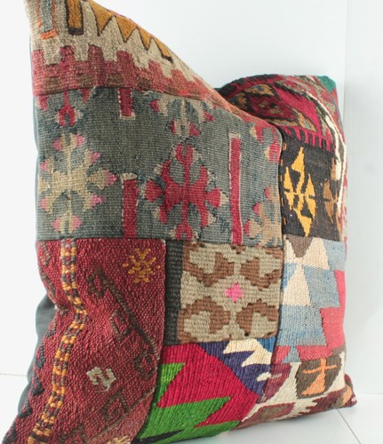 Handmade Turkish Patchwork Pillow Cover 20" Decorative Multicolor Throw Pillow - Picture 4 of 10