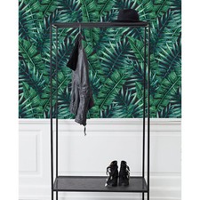 Tropical palm leaves Non-woven wallpaper green and gray Home wall mural