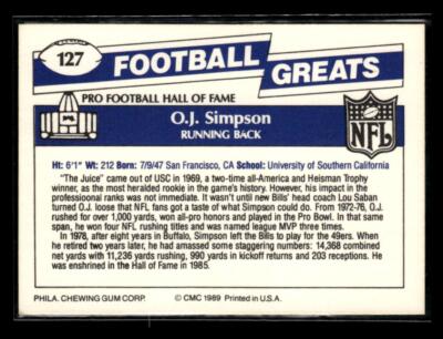 1989 Swell Greats #127 O.J. Simpson | eBay